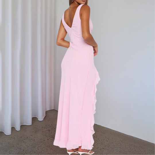 Abendkleid Damen Maxi | Ärmellos mit V-Ausschnitt und Seitenschlitz