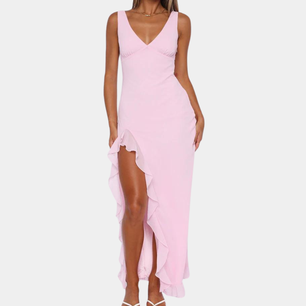 Abendkleid Damen Maxi | Ärmellos mit V-Ausschnitt und Seitenschlitz