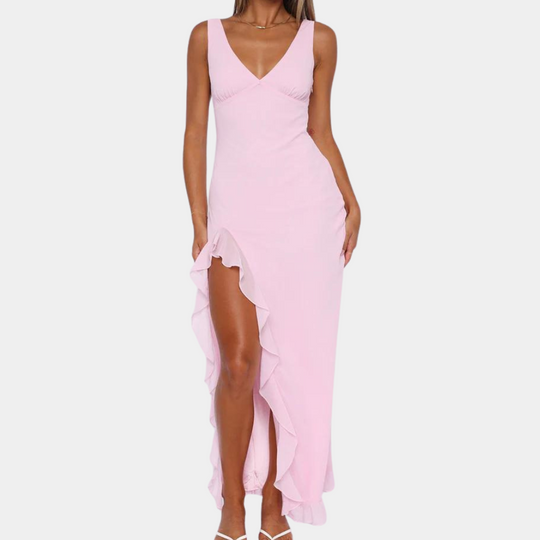 Abendkleid Damen Maxi | Ärmellos mit V-Ausschnitt und Seitenschlitz