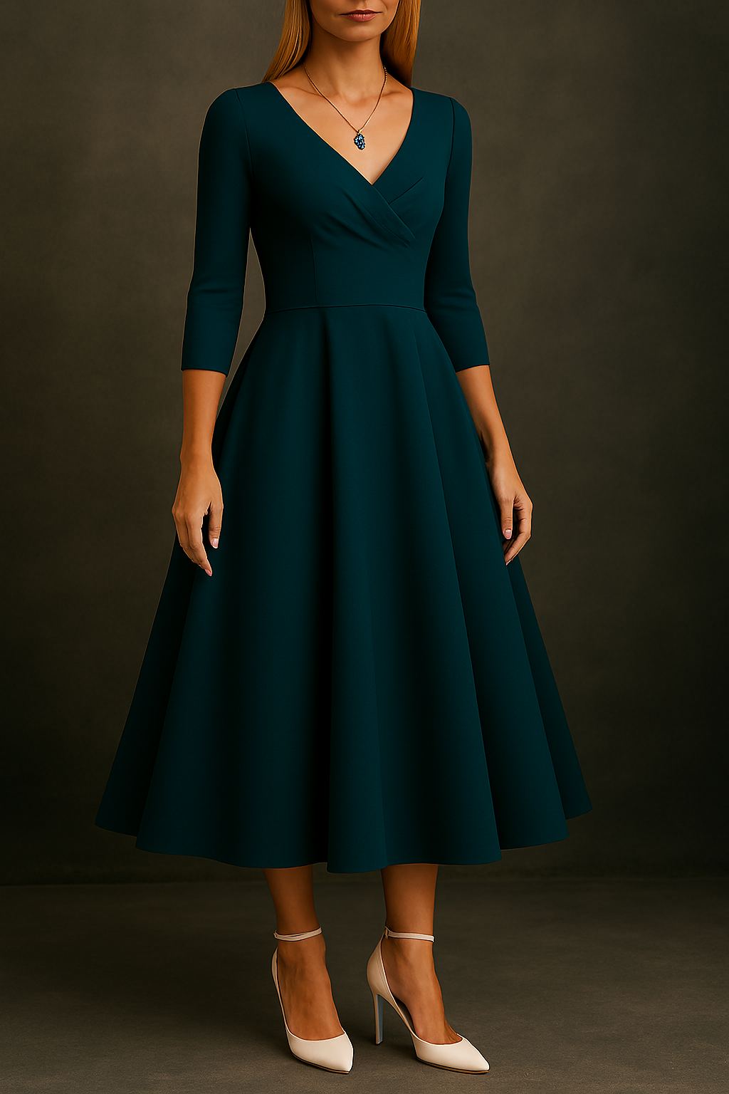 Abendkleid Midi | A-Linie mit V-Ausschnitt