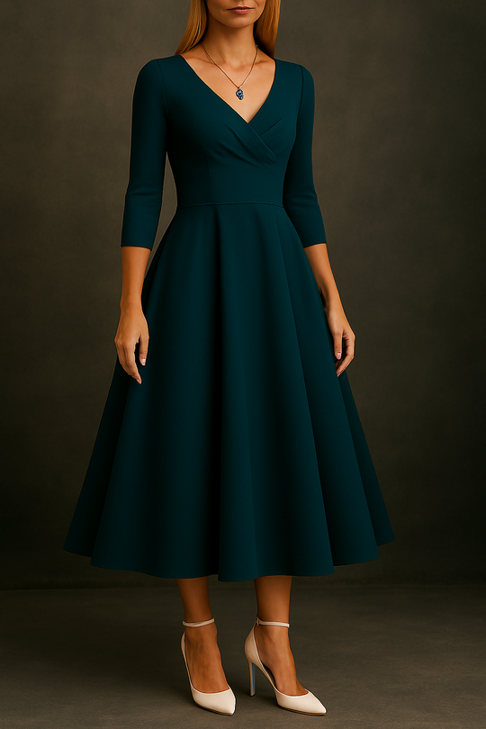 Abendkleid Midi | A-Linie mit V-Ausschnitt