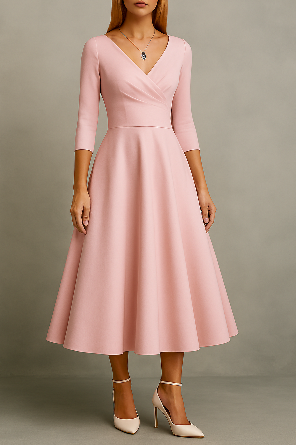 Abendkleid Midi | A-Linie mit V-Ausschnitt
