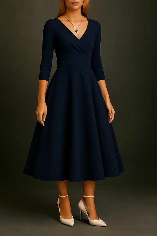 Abendkleid Midi | A-Linie mit V-Ausschnitt