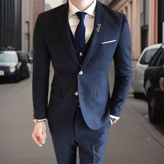 Herren Anzug 3-teilig Slim Fit | Hochzeitsgäste Subtil Gestreift
