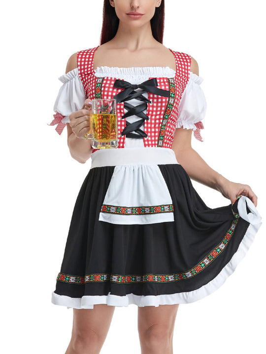 Damen Festliches Kariertes Trachtenkleid | Mini