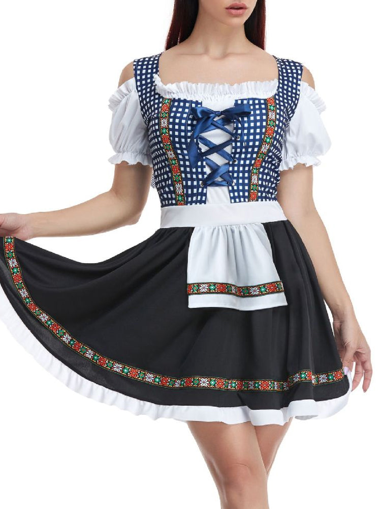 Damen Festliches Kariertes Trachtenkleid | Mini