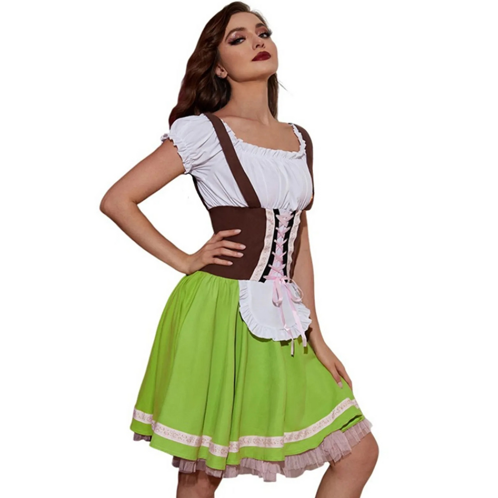 Damen Zweifarbiges Trachten-Dirndlkleid mit Schnürung | Midi