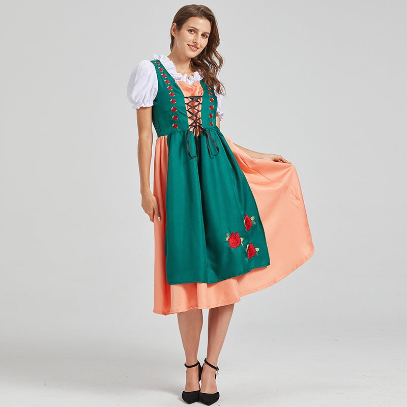 Damen Zweifarbiges Besticktes Dirndlkleid | Midi