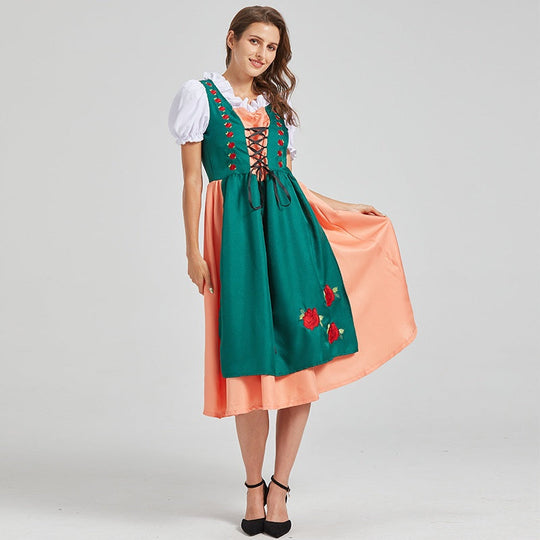 Damen Zweifarbiges Besticktes Dirndlkleid | Midi