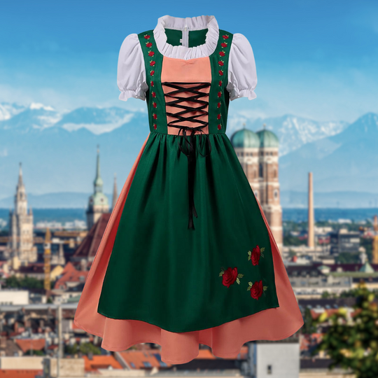 Damen Zweifarbiges Besticktes Dirndlkleid | Midi