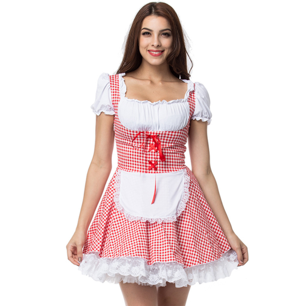 Damen Dirndl im Landhausstil mit Bluse und Schnürung | Midi