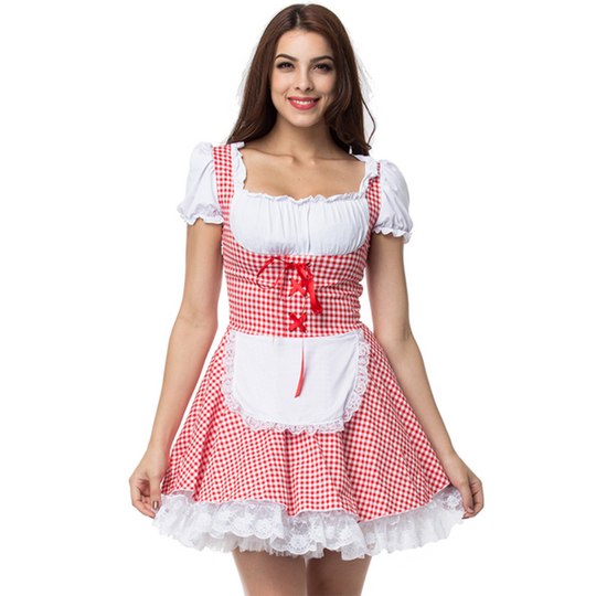 Damen Dirndl im Landhausstil mit Bluse und Schnürung | Midi