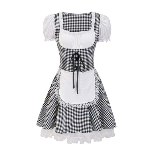 Damen Dirndl im Landhausstil mit Bluse und Schnürung | Midi