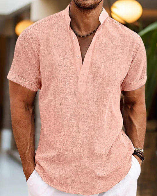 Herren Kurzarmhemd mit Stehkragen | Freizeit Shirt mit halber Knopfleiste