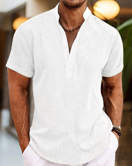 Herren Kurzarmhemd mit Stehkragen | Freizeit Shirt mit halber Knopfleiste