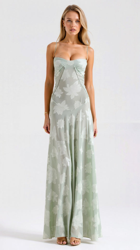 Damen Brautkleid mit Herz Ausschnitt und Spaghettiträgern | Maxi