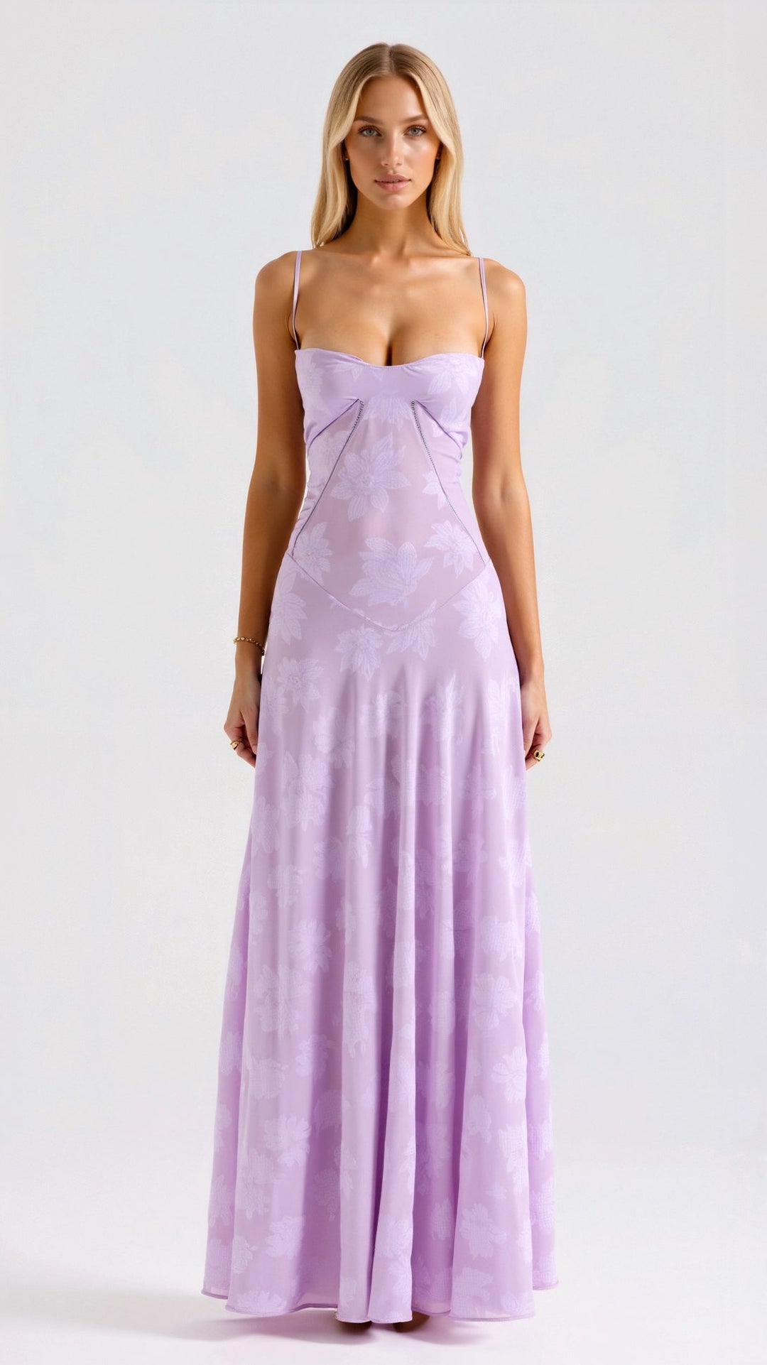 Damen Brautkleid mit Herz Ausschnitt und Spaghettiträgern | Maxi