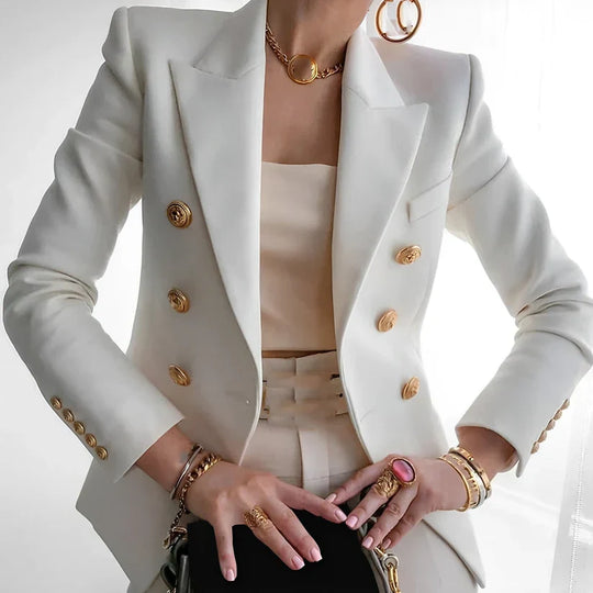 Damen Blazer mit Goldknöpfen | Zweireiher Hüftlang