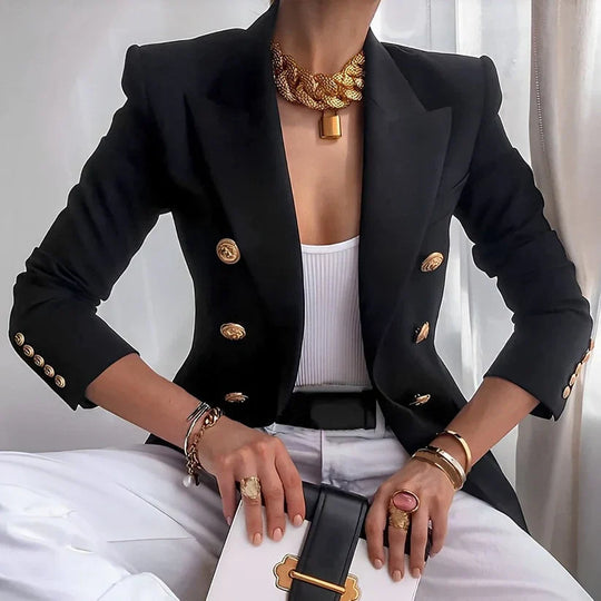 Damen Blazer mit Goldknöpfen | Zweireiher Hüftlang
