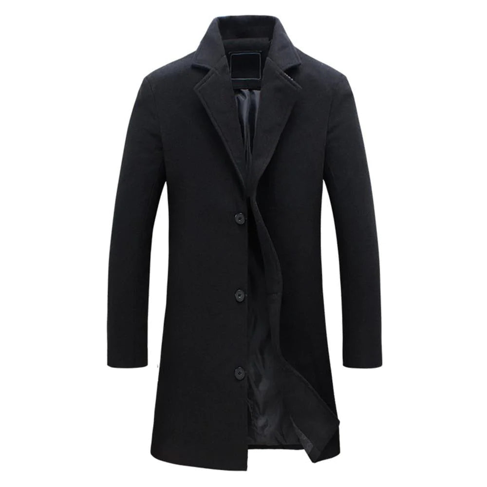 Winterjacke Herren Wintermantel | Langer Schnitt mit Reverskragen und Knopfleiste