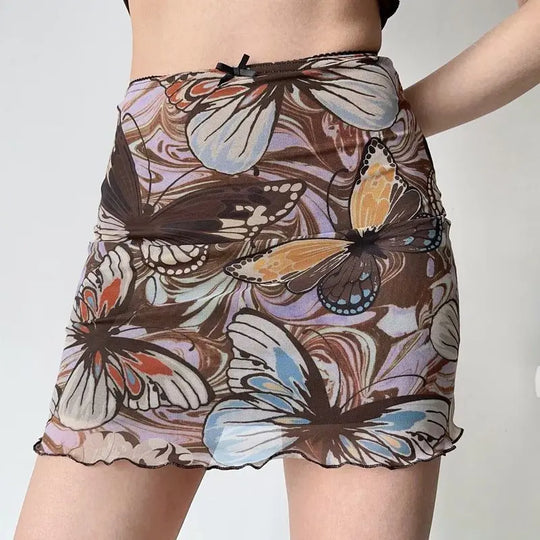Eleganter Minirock im koreanischen Stil mit Schmetterlingsdruck
