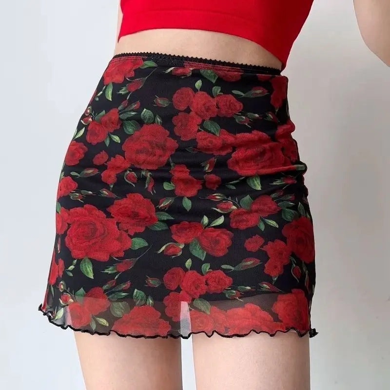 Eleganter Minirock im koreanischen Stil mit Schmetterlingsdruck
