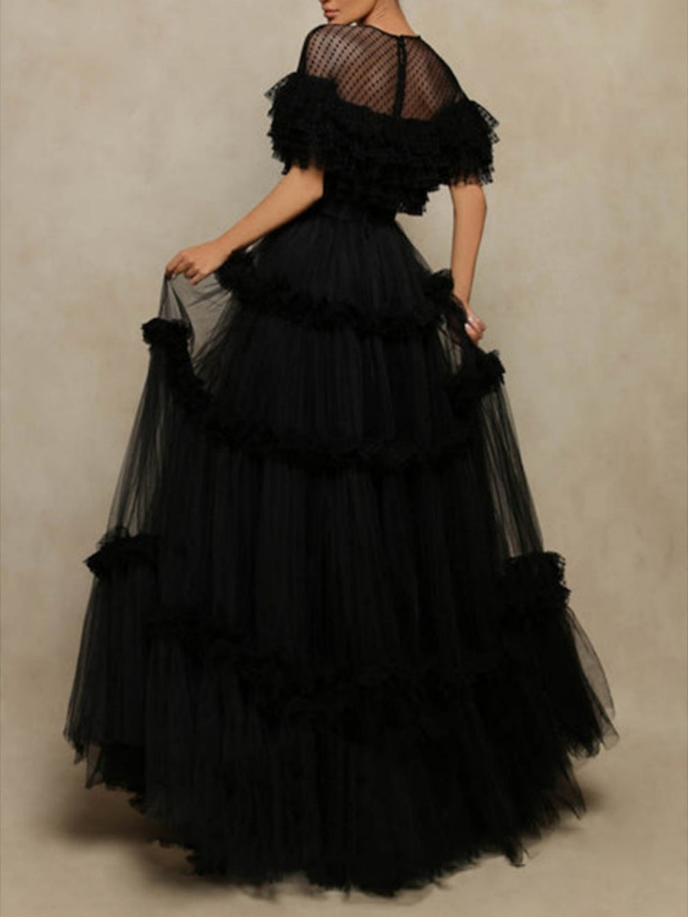 Damen Ballkleid mit Rundhalsausschnitt und Stufenrock | Maxi