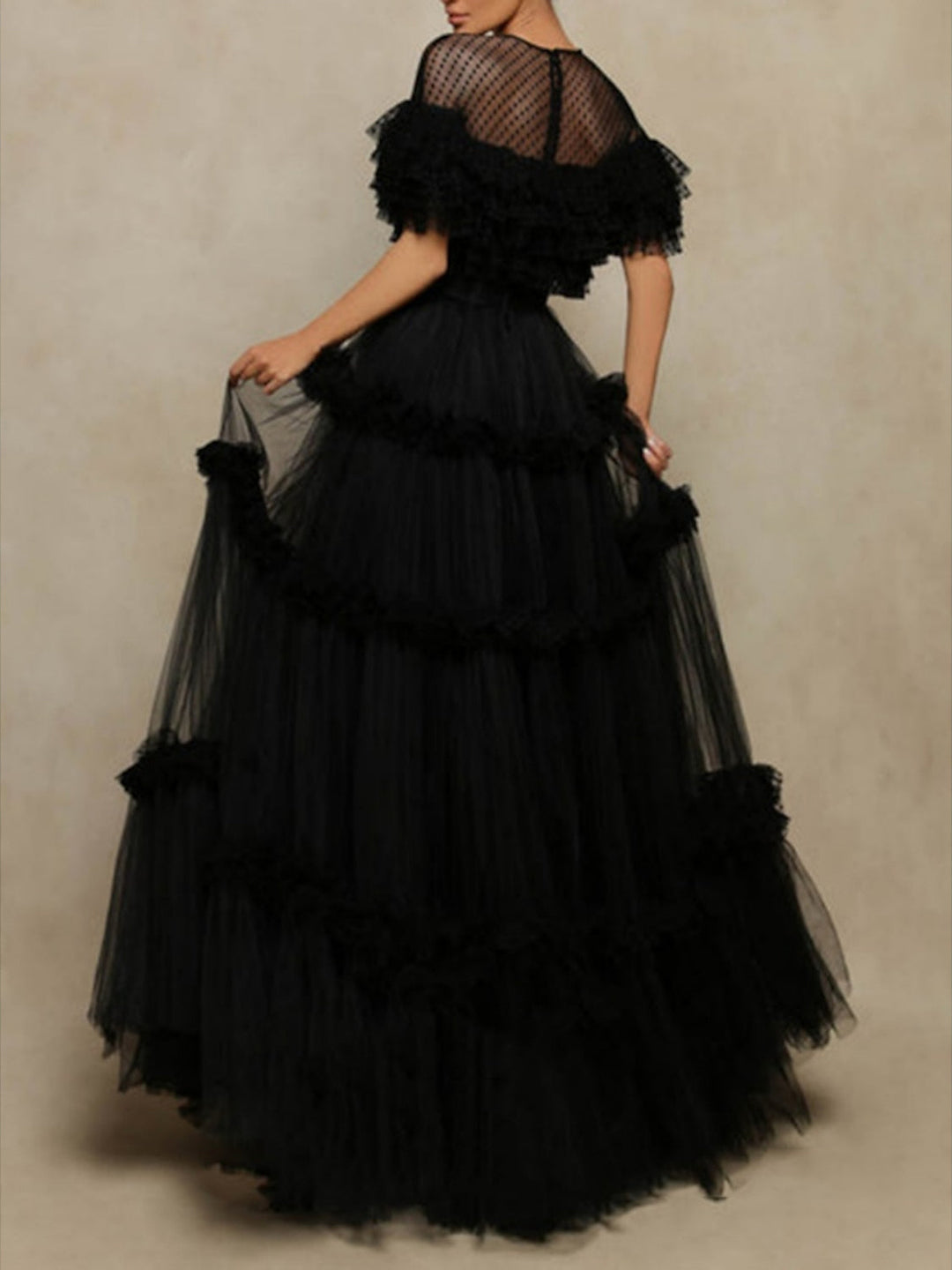 Damen Ballkleid mit Rundhalsausschnitt und Stufenrock | Maxi