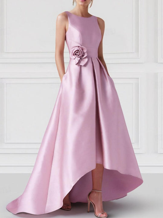 Damen Ärmelloses Ballkleid Mit Blumen Detail | High Low Maxi
