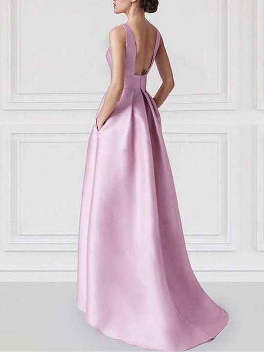 Damen Ärmelloses Ballkleid Mit Blumen Detail | High Low Maxi