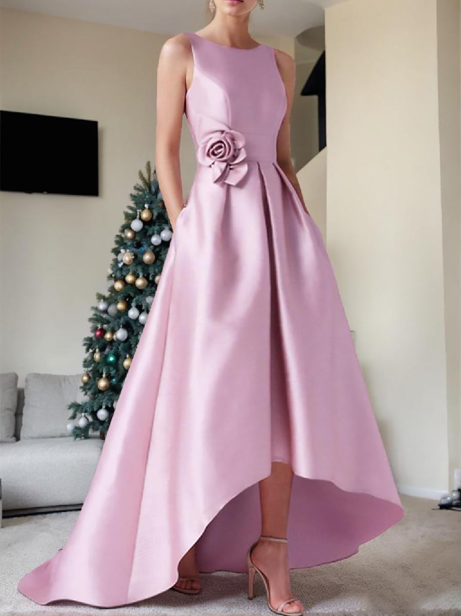 Damen Ärmelloses Ballkleid Mit Blumen Detail | High Low Maxi