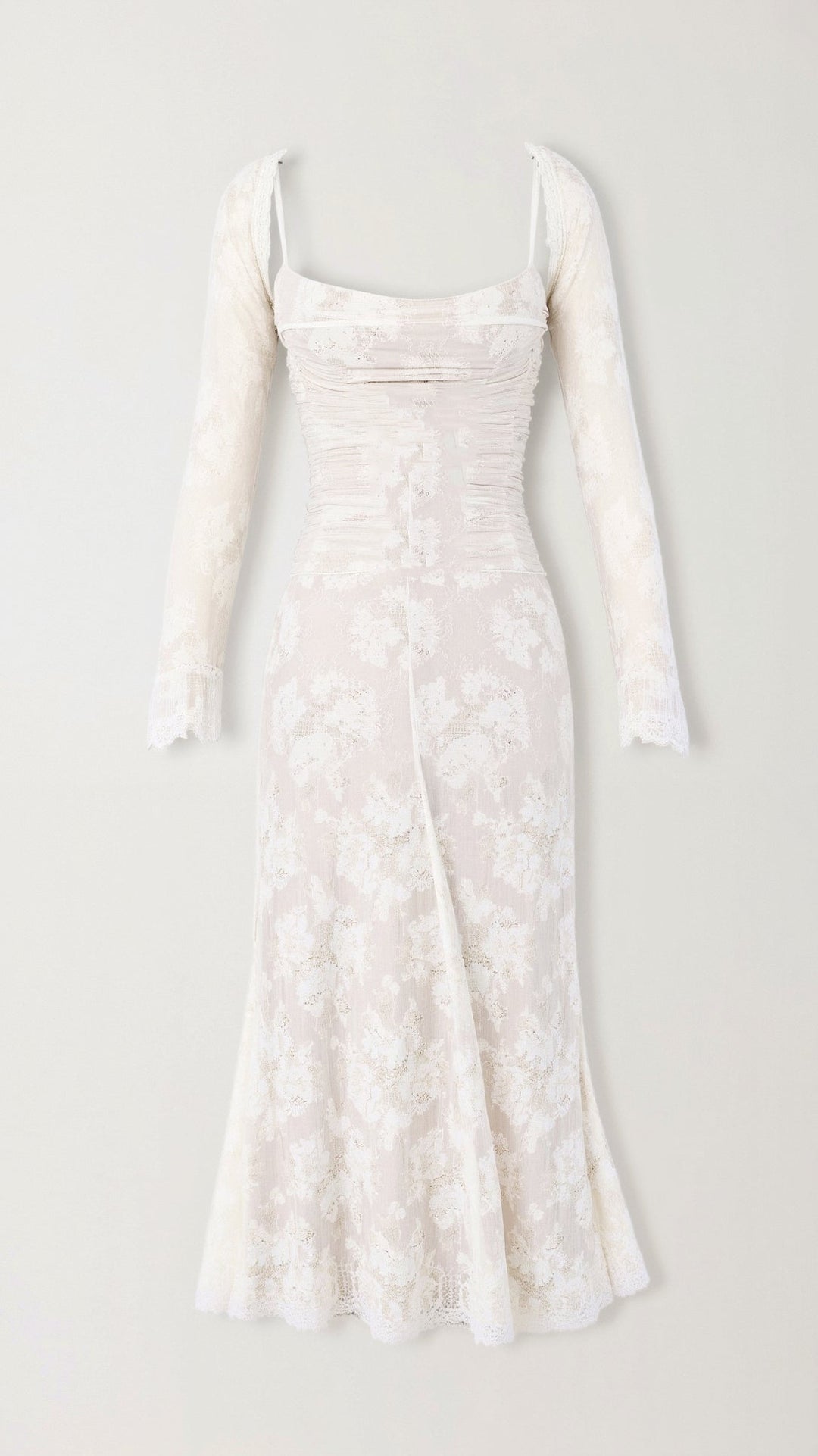 Damen Brautkleid mit eckigem Ausschnitt und langen Ärmeln aus Spitze | Maxi