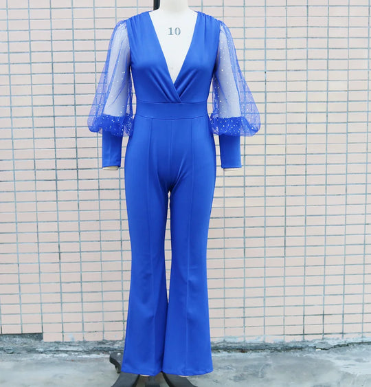 Jumpsuit mit Glitzer und weiten Beinen