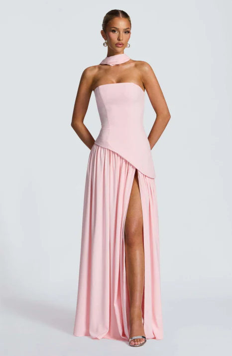 Damen Ballkleid mit Bandeau-Oberteil und Schal-Detail | Maxi