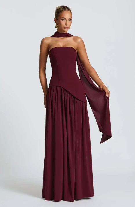 Damen Ballkleid mit Bandeau-Oberteil und Schal-Detail | Maxi