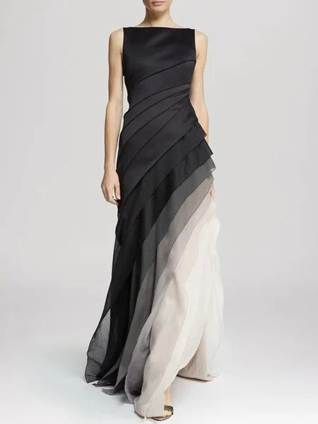 Damen Abendkleid ärmellos mit Rundhalsausschnitt | Maxi