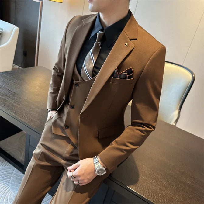 Herren Anzug 3-teilig Slim Fit | Hochzeitsgäste Mit Zweireihiger Weste