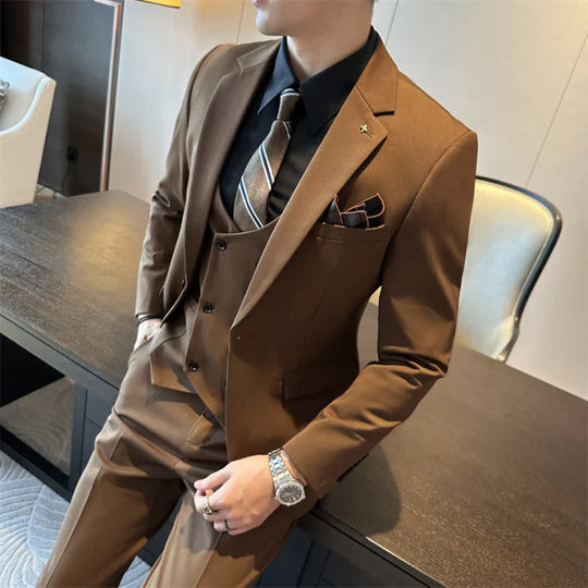 Herren Anzug 3-teilig Slim Fit | Hochzeitsgäste Mit Zweireihiger Weste