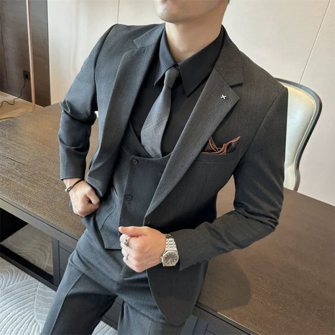 Herren Anzug 3-teilig Slim Fit | Hochzeitsgäste Mit Zweireihiger Weste