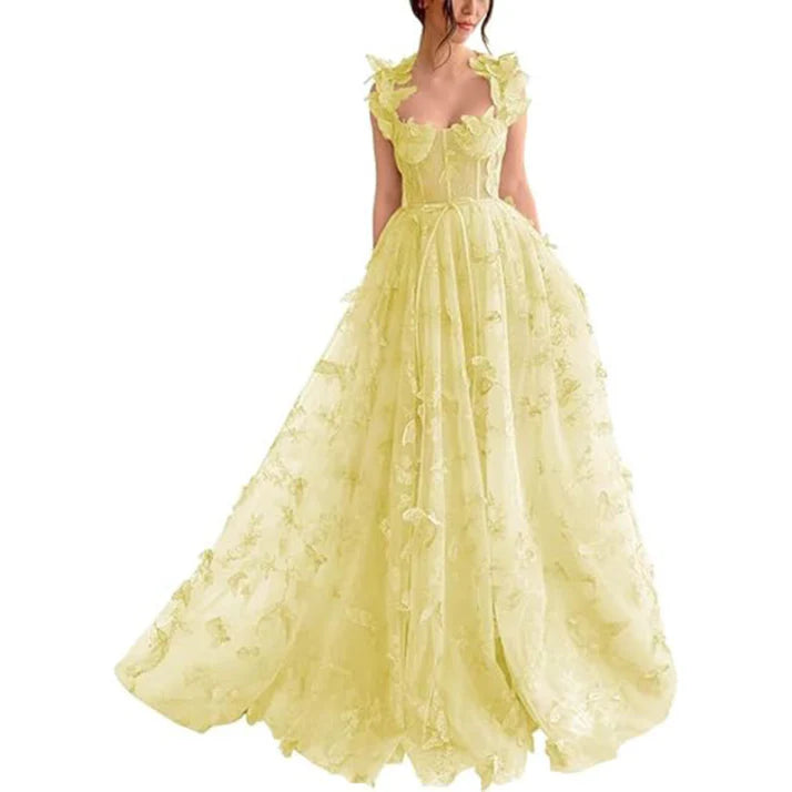 Damen Ballkleid | A-Linien Maxikleid mit Blumenmuster und Schlitz