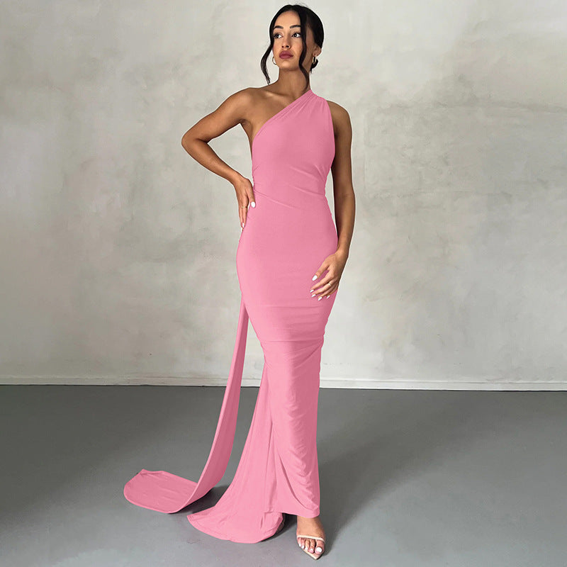 Damen Abendkleid | One-Shoulder Maxikleid mit Raffung