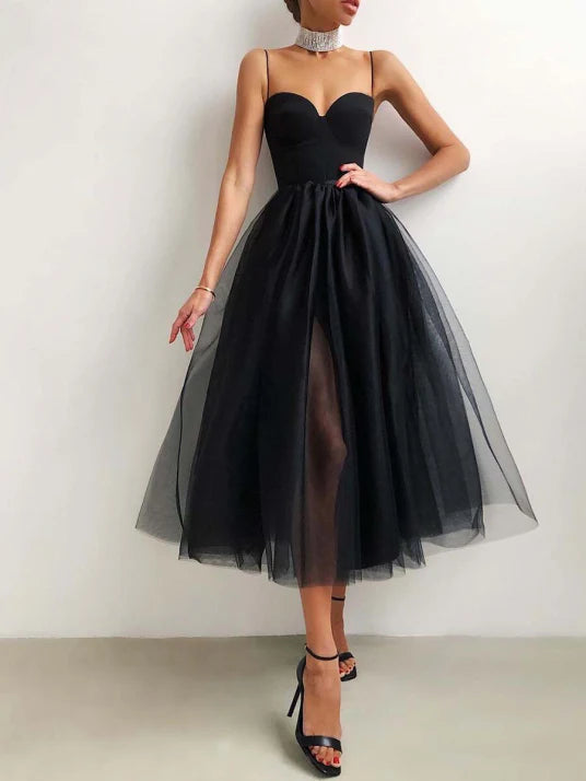 Damen Ballkleid Mit Spaghettiträgern Und Herz-Ausschnitt | Midi
