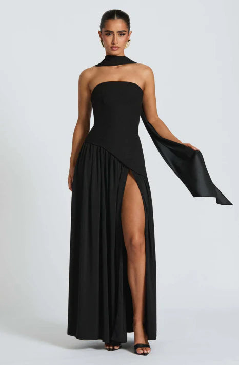 Damen Ballkleid mit Bandeau-Oberteil und Schal-Detail | Maxi