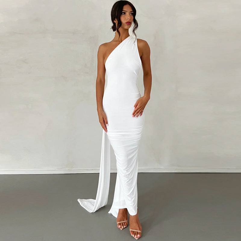 Damen Abendkleid | One-Shoulder Maxikleid mit Raffung