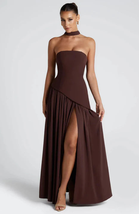 Damen Ballkleid mit Bandeau-Oberteil und Schal-Detail | Maxi