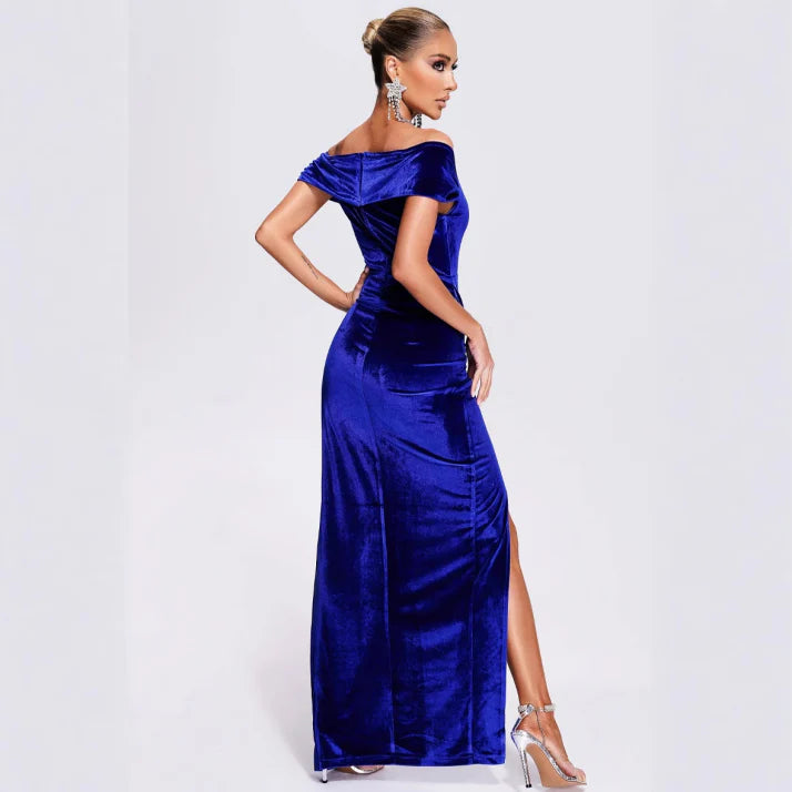 Damen Ballkleid mit Schulterfreiem Design und Schlitz | Maxi