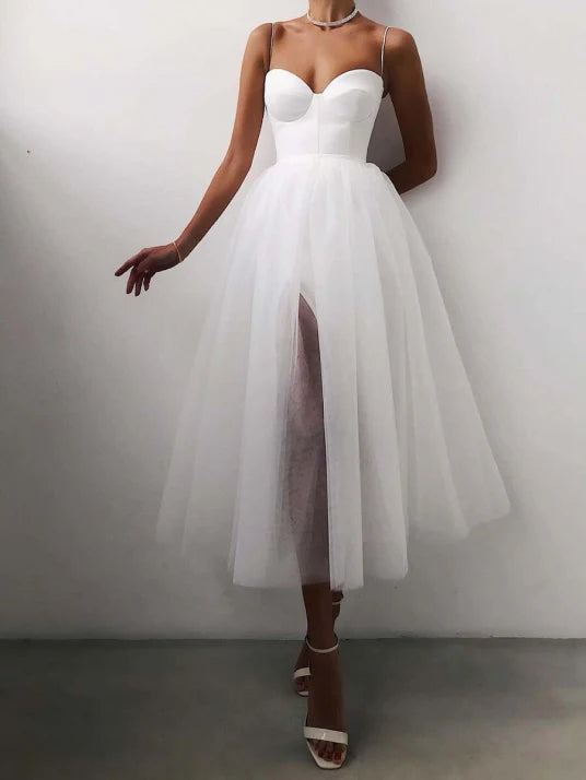 Damen Ballkleid Mit Spaghettiträgern Und Herz-Ausschnitt | Midi