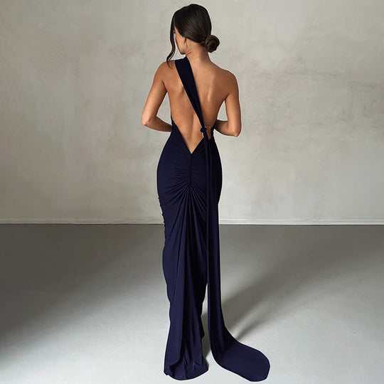 Damen Abendkleid | One-Shoulder Maxikleid mit Raffung