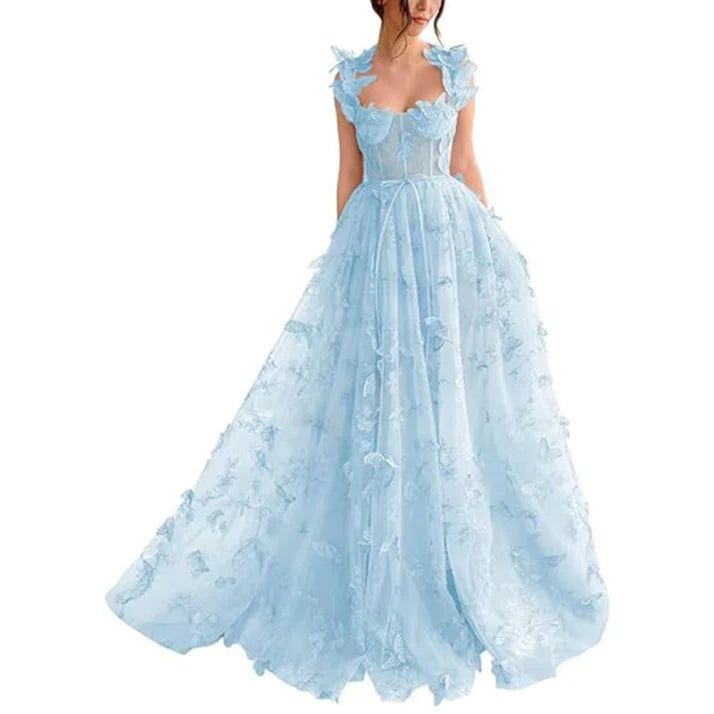 Damen Ballkleid | A-Linien Maxikleid mit Blumenmuster und Schlitz