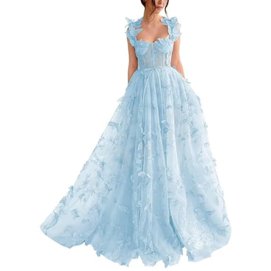 Damen Ballkleid | A-Linien Maxikleid mit Blumenmuster und Schlitz